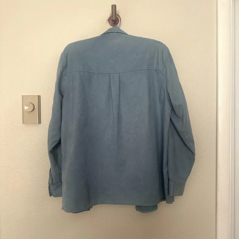 Vintage Liz Claiborne Dusty Blue Faux Suede Button Up Collared Shirt Longsleeve - Picture 4 of 5